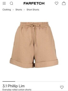 New With Tags Sz S 3.1 Phillip Lim Camel Drawstring Cotton Rolled-Hem Shorts
